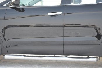 22 549 р. Защита порогов с проступями SLITKOFF (труба D76 мм.)  Hyundai Santa Fe  DM (2012-2016) дорестайлинг (Защита порогов с заглушками на торцах (вариант 2))  с доставкой в г. Керчь. Увеличить фотографию 2