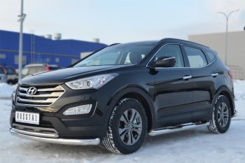 22 549 р. Защита порогов с проступями SLITKOFF (труба D76 мм.)  Hyundai Santa Fe  DM (2012-2016) дорестайлинг (Защита порогов с заглушками на торцах (вариант 2))  с доставкой в г. Керчь. Увеличить фотографию 4