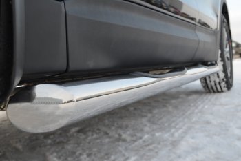Защита порогов с проступями SLITKOFF (труба D76 мм.) Hyundai Santa Fe  DM (2012-2016) дорестайлинг (Защита порогов с заглушками на торцах (вариант 2))