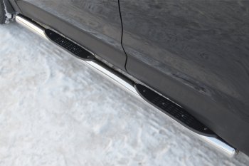 12 249 р. Защита порогов с проступями SLITKOFF (труба D76 мм)  Hyundai Santa Fe  DM (2012-2016) дорестайлинг (Защита порогов с закругленными торцами (вариант 3))  с доставкой в г. Керчь. Увеличить фотографию 2