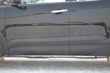 12 249 р. Защита порогов с проступями SLITKOFF (труба D76 мм)  Hyundai Santa Fe  DM (2012-2016) дорестайлинг (Защита порогов с закругленными торцами (вариант 3))  с доставкой в г. Керчь. Увеличить фотографию 3