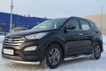 12 249 р. Защита порогов с проступями SLITKOFF (труба D76 мм)  Hyundai Santa Fe  DM (2012-2016) дорестайлинг (Защита порогов с закругленными торцами (вариант 3))  с доставкой в г. Керчь. Увеличить фотографию 4