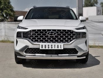 19 749 р. Защита переднего бампера SLITKOFF (2 трубы Ø42+42 мм, нержавейка)  Hyundai Santa Fe  TM (2020-2022) рестайлинг  с доставкой в г. Керчь. Увеличить фотографию 2