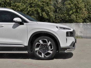 21 699 р. Защита переднего бампера (Ø63 мм с уголками Ø42 мм) SLITKOFF  Hyundai Santa Fe  TM (2020-2022) рестайлинг (полированная нержавейка)  с доставкой в г. Керчь. Увеличить фотографию 2