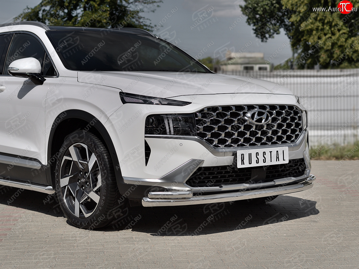 21 699 р. Защита переднего бампера (Ø63 мм с уголками Ø42 мм) SLITKOFF  Hyundai Santa Fe  TM (2020-2022) рестайлинг (полированная нержавейка)  с доставкой в г. Керчь
