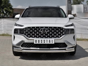 21 699 р. Защита переднего бампера (Ø63 мм с уголками Ø42 мм) SLITKOFF  Hyundai Santa Fe  TM (2020-2022) рестайлинг (полированная нержавейка)  с доставкой в г. Керчь. Увеличить фотографию 3