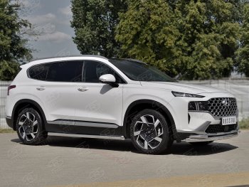 21 699 р. Защита переднего бампера (Ø63 мм с уголками Ø42 мм) SLITKOFF  Hyundai Santa Fe  TM (2020-2022) рестайлинг (полированная нержавейка)  с доставкой в г. Керчь. Увеличить фотографию 4