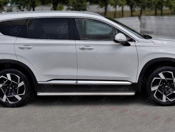 35 549 р. Порожки для ног SLITKOFF (Ø42 мм)  Hyundai Santa Fe  TM (2020-2022) рестайлинг (лист - нержавейка, профиль нержавейка)  с доставкой в г. Керчь. Увеличить фотографию 2