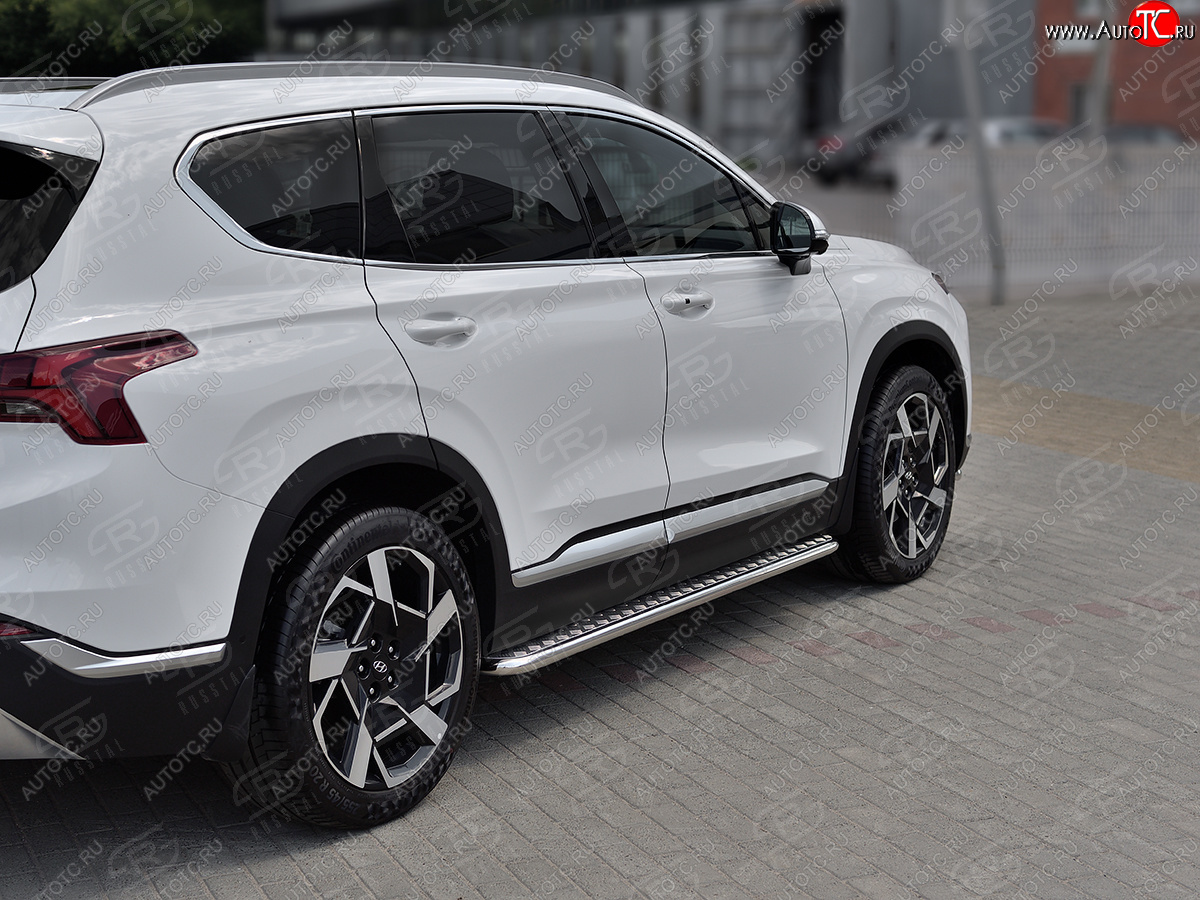 22 999 р. Порожки для ног SLITKOFF (Ø42 мм)  Hyundai Santa Fe  TM (2020-2022) рестайлинг (лист - алюминий, профиль - сталь)  с доставкой в г. Керчь