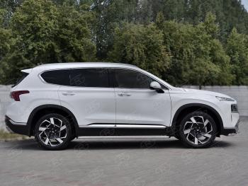 22 999 р. Порожки для ног SLITKOFF (Ø42 мм)  Hyundai Santa Fe  TM (2020-2022) рестайлинг (лист - алюминий, профиль - сталь)  с доставкой в г. Керчь. Увеличить фотографию 2