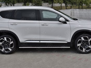 16 649 р. Защита порогов на Russtal (Ø75x42 мм, с проступью) Hyundai Santa Fe TM рестайлинг (2020-2022) (полированная нержавейка)  с доставкой в г. Керчь. Увеличить фотографию 3
