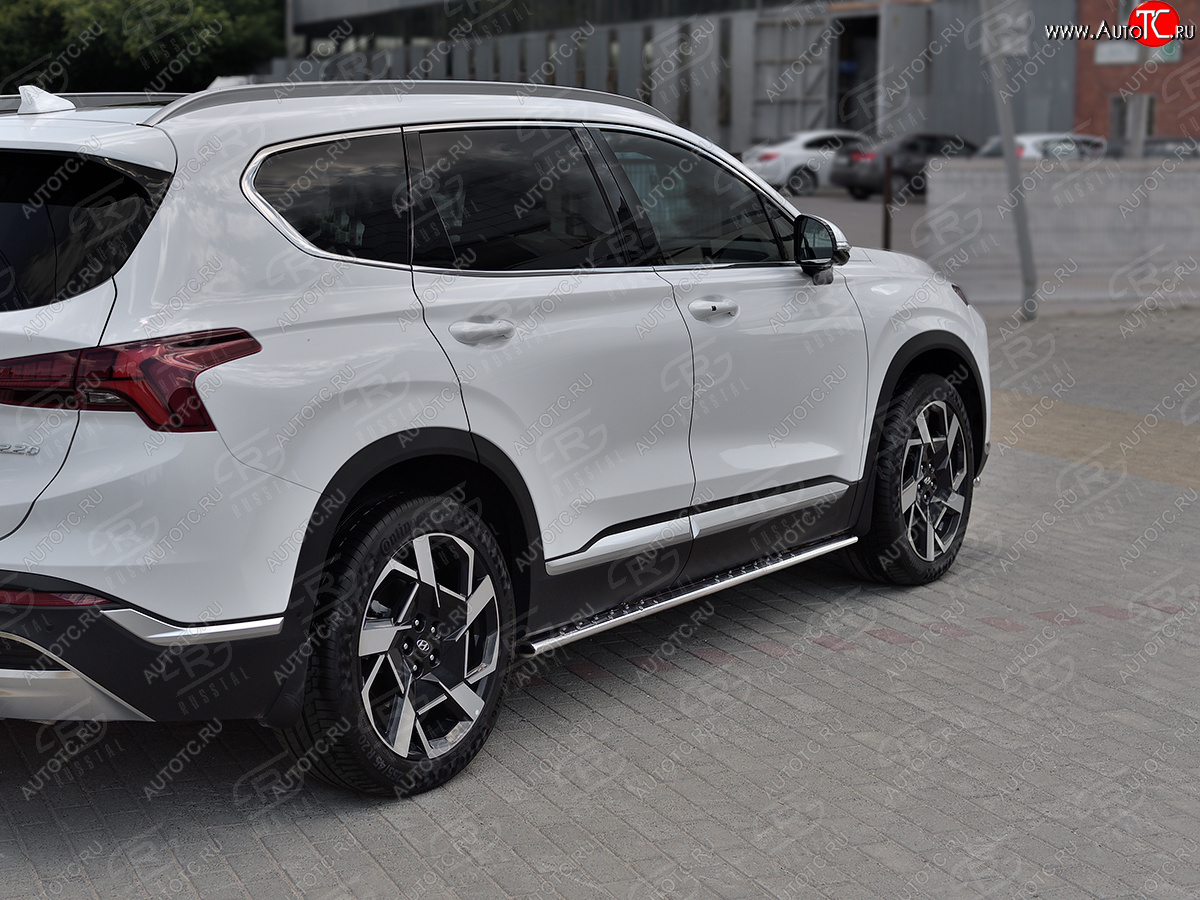 16 649 р. Защита порогов на Russtal (Ø75x42 мм, с проступью) Hyundai Santa Fe TM рестайлинг (2020-2022) (полированная нержавейка)  с доставкой в г. Керчь