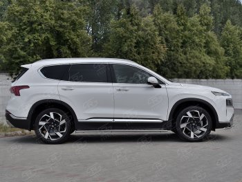 16 649 р. Защита порогов на Russtal (Ø75x42 мм, с проступью) Hyundai Santa Fe TM рестайлинг (2020-2022) (полированная нержавейка)  с доставкой в г. Керчь. Увеличить фотографию 2