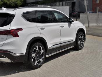 Защита порогов (Ø63 мм, нержавейка) SLITKOFF Hyundai Santa Fe TM рестайлинг (2020-2022) (торцы со скосами 45°, полированная нержавейка)