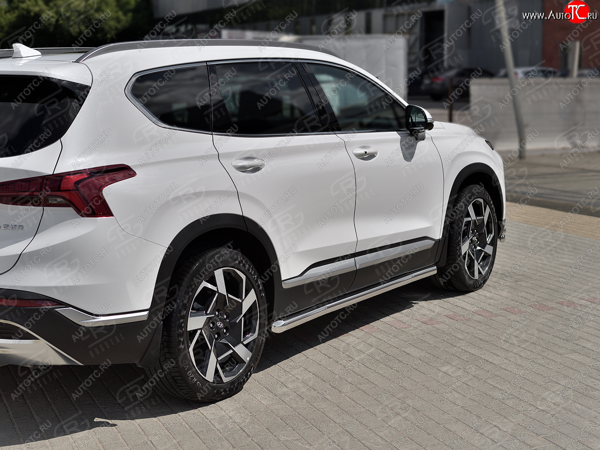 18 799 р. Защита порогов (Ø63 мм, нержавейка) SLITKOFF  Hyundai Santa Fe  TM (2020-2022) рестайлинг (торцы со скосами 45°, полированная нержавейка)  с доставкой в г. Керчь