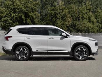 18 799 р. Защита порогов (Ø63 мм, нержавейка) SLITKOFF  Hyundai Santa Fe  TM (2020-2022) рестайлинг (торцы со скосами 45°, полированная нержавейка)  с доставкой в г. Керчь. Увеличить фотографию 2