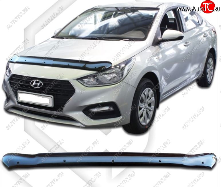 1 999 р. Дефлектор капота CA-Plastic Hyundai Solaris HCR седан дорестайлинг (2017-2020) (Classic черный, Без надписи)  с доставкой в г. Керчь