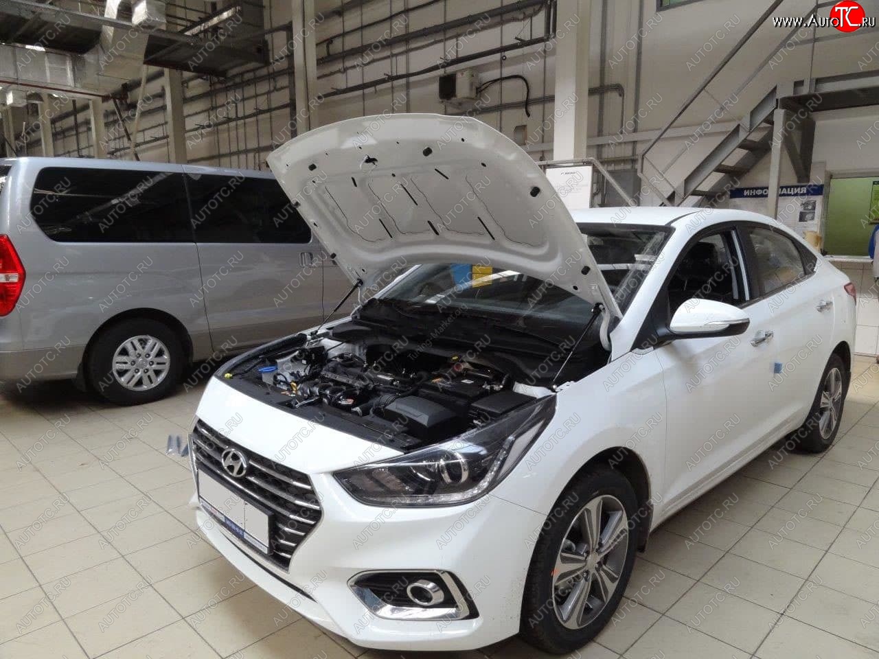 2 049 р. Упоры капота Russtal Hyundai Solaris HCR седан дорестайлинг (2017-2020)  с доставкой в г. Керчь