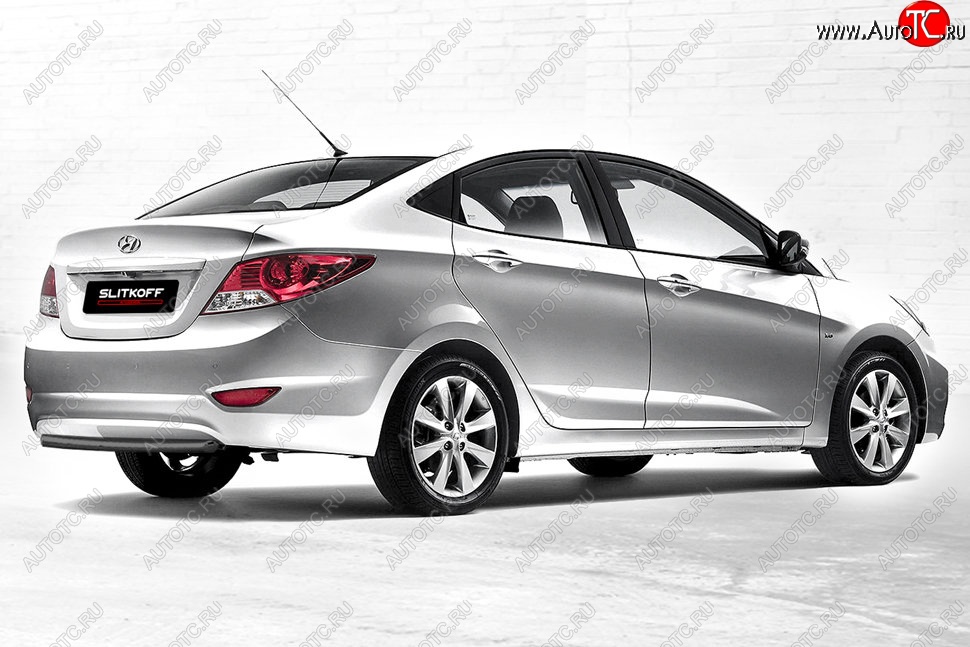 3 049 р. Защита заднего бампера Slitkoff (d42)  Hyundai Solaris  RBr (2010-2014) седан дорестайлинг (Сталь с полимерным покрытием. Цвет: чёрный)  с доставкой в г. Керчь