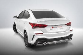 17 699 р. Задний бампер Quant  Hyundai Solaris  HCR (2017-2022) седан дорестайлинг, седан рестайлинг (Без отверстий под парктроник, Неокрашенный)  с доставкой в г. Керчь. Увеличить фотографию 2