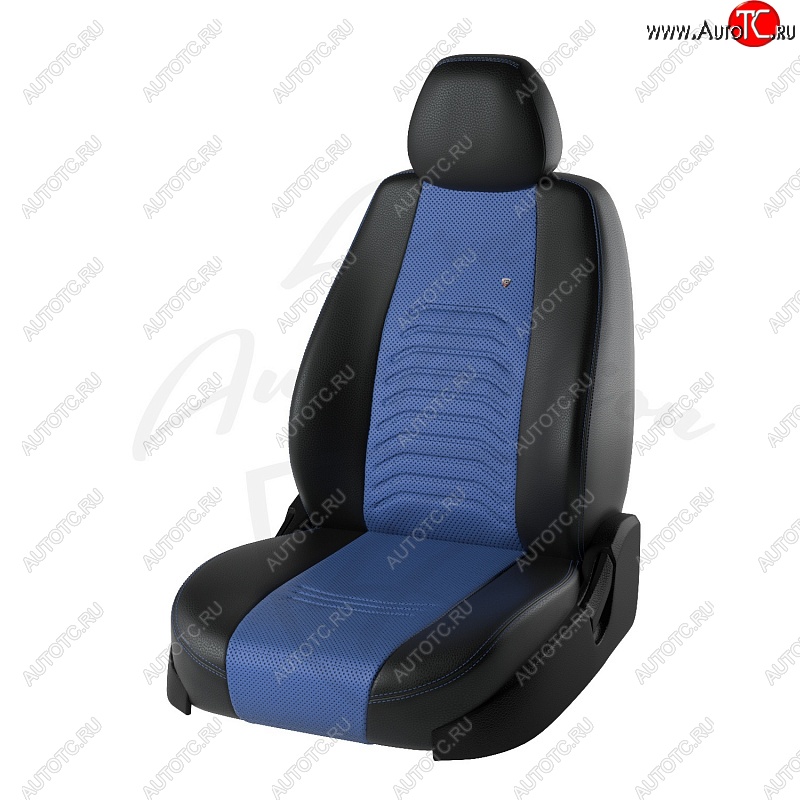 7 799 р. Чехлы для сидений Lord Autofashion Денвер (экокожа)  Hyundai Solaris  HCR (2017-2020) седан дорестайлинг (Чёрный, вставка синяя)  с доставкой в г. Керчь