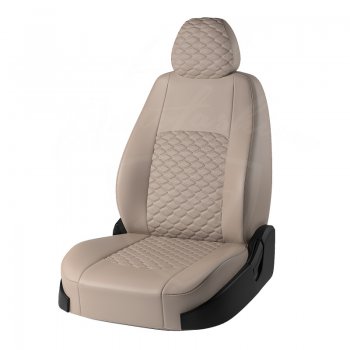 Чехлы для сидений Lord Autofashion Турин Соты (экокожа) Hyundai Solaris  HCR (2017-2020) седан дорестайлинг (Бежевый, вставка Бежевая, строчка Бежевая)