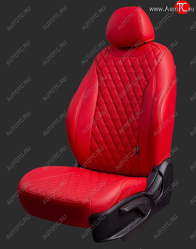 10 899 р. Чехлы для сидений Lord Autofashion Байрон (экокожа, спинка 60/40, 3 г-образных подголовника)  Hyundai Solaris  HCR (2017-2022) седан дорестайлинг, седан рестайлинг (Красный, вставка красная, строчка красная)  с доставкой в г. Керчь