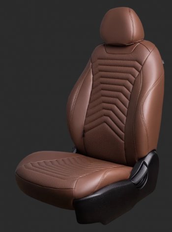 Чехлы для сидений Lord Autofashion Байрон ПРЕЗИДЕНТ (экокожа, спинка 60/40, 3 Г0образных подголовника) Hyundai Solaris  HCR (2017-2022) седан дорестайлинг, седан рестайлинг (Темно-коричневый, вставка темно-коричневая, строчка )