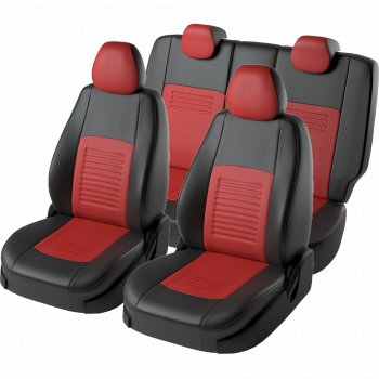6 199 р. Чехлы для сидений Lord Autofashion Турин (экокожа, сплошная спинка, 2 П-образных подголовника)  Hyundai Solaris  HCR (2017-2020) седан дорестайлинг (Черный, вставка красная)  с доставкой в г. Керчь. Увеличить фотографию 2