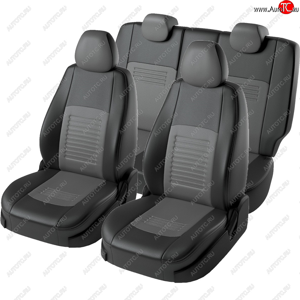 9 449 р. Чехлы для сидений Lord Autofashion Турин (экокожа, сплошная спинка, 2 П-образных подголовника)  Hyundai Solaris  HCR (2017-2020) седан дорестайлинг (Черный, вставка серая)  с доставкой в г. Керчь