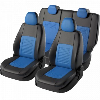 5 499 р. Чехлы для сидений Lord Autofashion Турин ((экокожа, сплошная спинка 2 П-образных подголовника)  Hyundai Solaris  HCR (2017-2020) седан дорестайлинг (Черный, вставка синяя)  с доставкой в г. Керчь. Увеличить фотографию 2