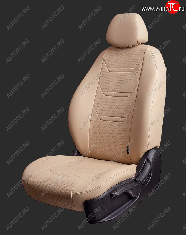 7 399 р. Чехлы для сидений Lord Autofashion Турин 2 (экокожа, спинка 60/40, 3 Г-образных подголовника)  Hyundai Solaris  HCR (2017-2022) седан дорестайлинг, седан рестайлинг (Бежевый, вставка бежевый и бежевый, строчка бежевая)  с доставкой в г. Керчь