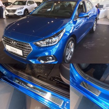 2 179 р. Накладки порожков салона INOX Hyundai Solaris HCR седан дорестайлинг (2017-2020) (Нержавеющая сталь)  с доставкой в г. Керчь. Увеличить фотографию 3