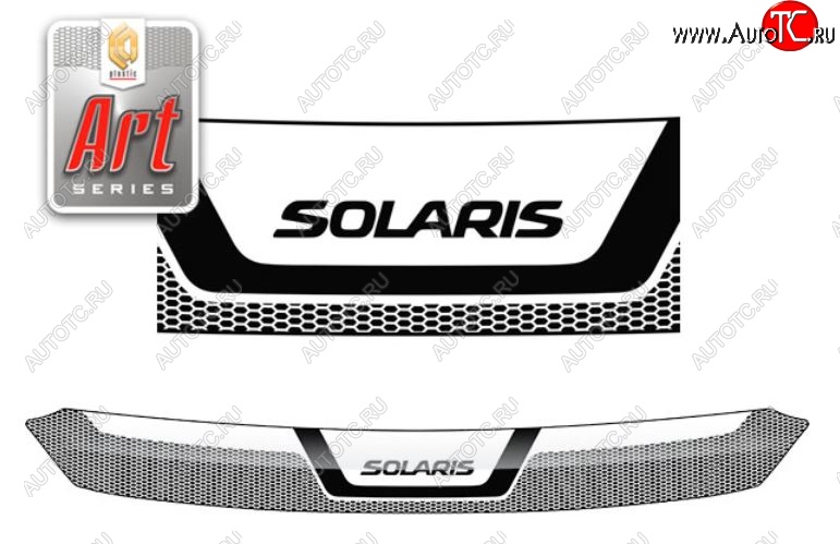 2 159 р. Дефлектор капота CA-Plastiс  Hyundai Solaris  RBr (2010-2014) хэтчбэк дорестайлинг (Серия Art графит)  с доставкой в г. Керчь