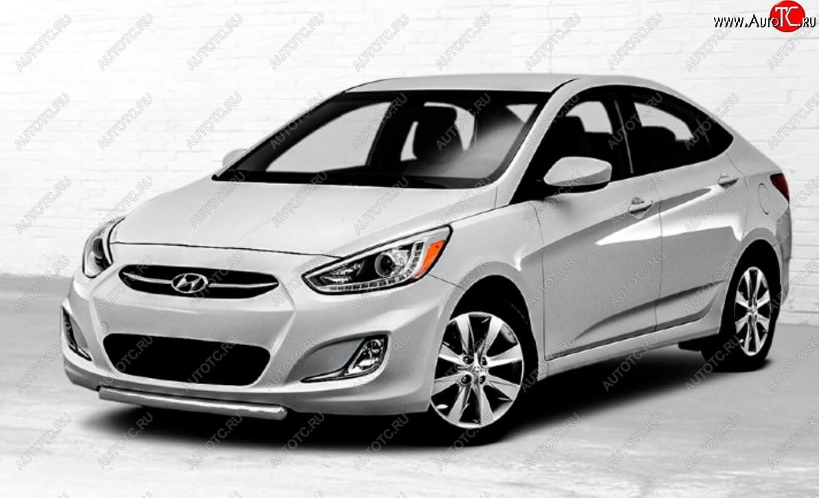 3 999 р. Защита переднего бампера Slitkoff (Ø 42 мм).  Hyundai Solaris  RBr (2010-2014) седан дорестайлинг, хэтчбэк дорестайлинг (Сталь с полимерным покрытием. Цвет: серебристый)  с доставкой в г. Керчь