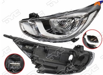 Левая фара (с электрокорректором) TYC Hyundai Solaris  RBr (2010-2014) седан дорестайлинг, хэтчбэк дорестайлинг