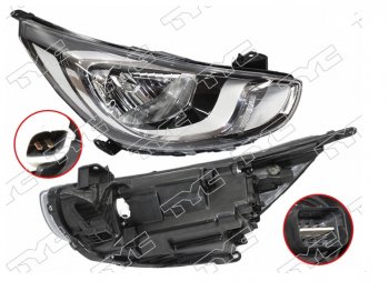 Правая фара (с электрокорректором) TYC Hyundai Solaris  RBr (2010-2014) седан дорестайлинг, хэтчбэк дорестайлинг