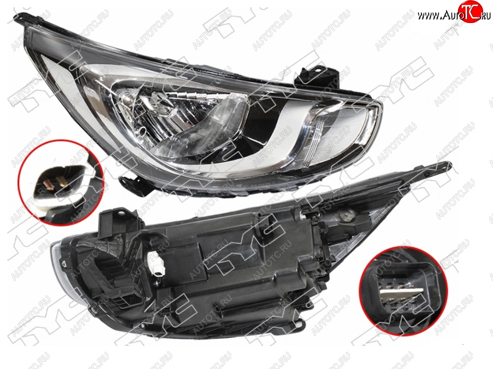 8 799 р. Правая фара (с электрокорректором) TYC  Hyundai Solaris  RBr (2010-2014) седан дорестайлинг, хэтчбэк дорестайлинг  с доставкой в г. Керчь