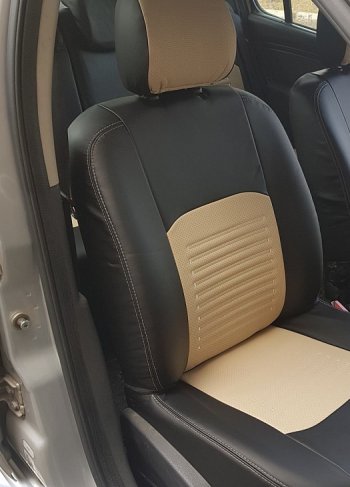 Чехлы для сидений Lord Autofashion Турин (экокожа) Hyundai Solaris RBr хэтчбэк рестайлинг (2014-2017) (Чёрный, вставка бежевая)