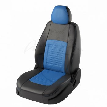 Чехлы для сидений Lord Autofashion Турин (экокожа) Hyundai Solaris RBr хэтчбэк рестайлинг (2014-2017) (Чёрный, вставка синяя)