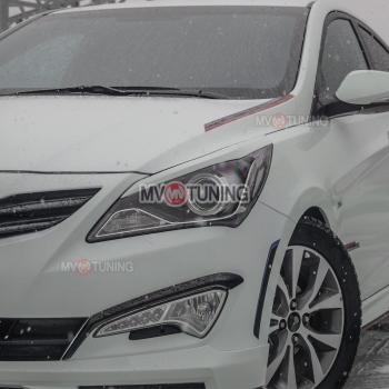 1 799 р. Реснички на фары HS-1 Hyundai Solaris RBr хэтчбэк рестайлинг (2014-2017) (Неокрашенные)  с доставкой в г. Керчь. Увеличить фотографию 2