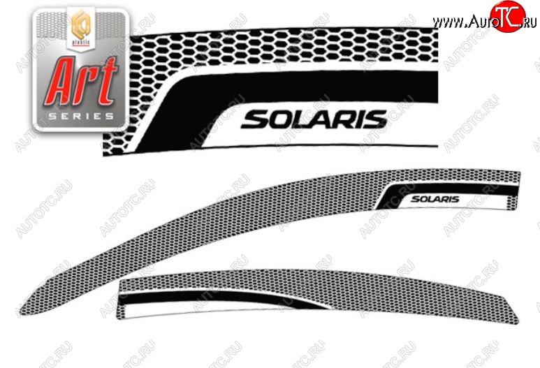 2 199 р. Дефлектора окон CA-Plastic  Hyundai Solaris  RBr (2010-2014) седан дорестайлинг (Серия Art графит, Без хром.молдинга, Крепление только на скотч)  с доставкой в г. Керчь