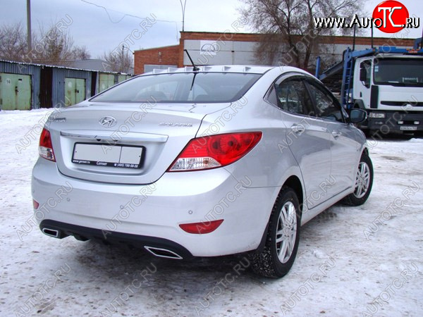 3 999 р. Диффузор заднего бампера Sport  Hyundai Solaris  RBr (2010-2014) седан дорестайлинг (Шагрень без выделений имитаций двойного выхлопа)  с доставкой в г. Керчь