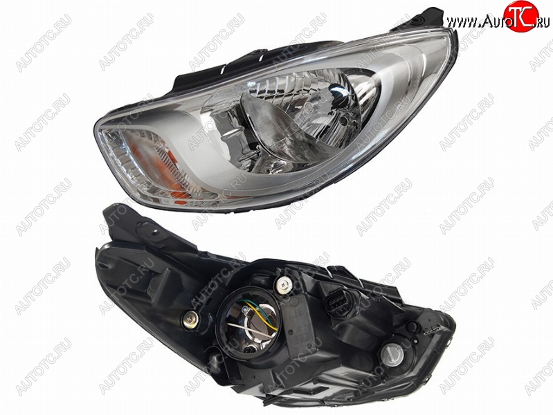 3 199 р. Передняя фара SAT (левая, хром)  Hyundai Solaris  RBr (2010-2014) седан дорестайлинг, хэтчбэк дорестайлинг  с доставкой в г. Керчь