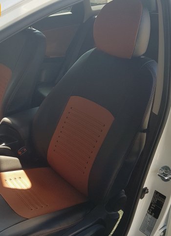 Чехлы для сидений Lord Autofashion Турин (экокожа, раздельная спинка) Hyundai Solaris  RBr (2010-2017) седан дорестайлинг, седан рестайлинг (Чёрный, вставка коричневая)