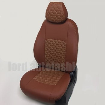 Чехлы для сидений Lord Autofashion Турин Соты (экокожа) Hyundai Solaris  RBr (2010-2017) седан дорестайлинг, седан рестайлинг (Коричневый, вставка коричневая, строчка бежевая)