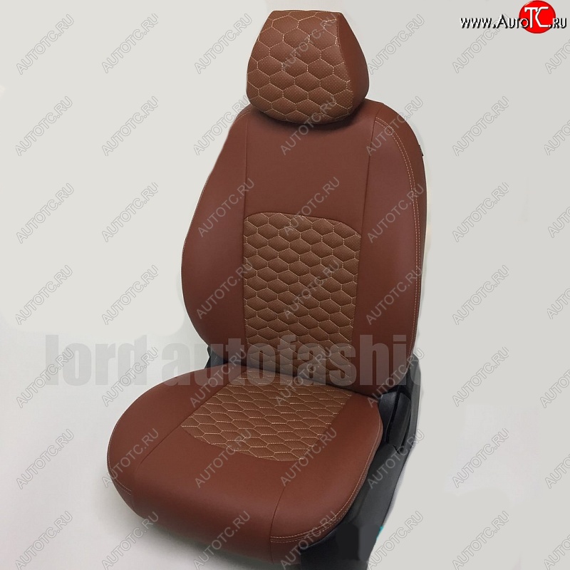 5 199 р. Чехлы для сидений Lord Autofashion Турин Соты (экокожа)  Hyundai Solaris  RBr (2010-2017) седан дорестайлинг, седан рестайлинг (Коричневый, вставка коричневая, строчка бежевая)  с доставкой в г. Керчь