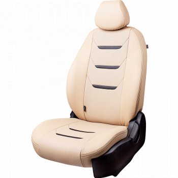 Чехлы для сидений Lord Autofashion Турин 2 (экокожа, раздельная спинка) Hyundai Solaris  RBr (2010-2017) седан дорестайлинг, седан рестайлинг (Бежевый/Бежевый/Чёрный/Бежевый)