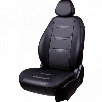 Чехлы для сидений Lord Autofashion Турин 2 (экокожа, раздельная спинка) Hyundai Solaris  RBr (2010-2017) седан дорестайлинг, седан рестайлинг (Серый/Серый/Чёрный/Чёрный)