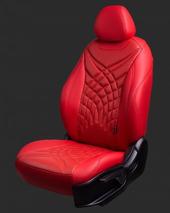 Чехлы для сидений Lord Autofashion Байрон ЖУК (экокожа, спинка 60/40, 2 Г-образных подголовника) Hyundai Solaris  RBr (2010-2017) седан дорестайлинг, седан рестайлинг (Красный, вставка красная, строчка красная)